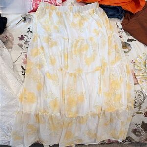 Altar'd State White Maxi Skirt with Yellow Floral Print